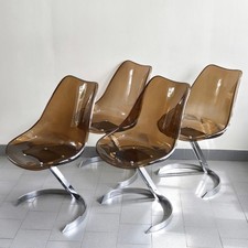 SUITE DE 4 CHAISES VINTAGE 1970 EUROSTEEL PLEXIGLAS & CHROME DLG BORIS TABACOFF