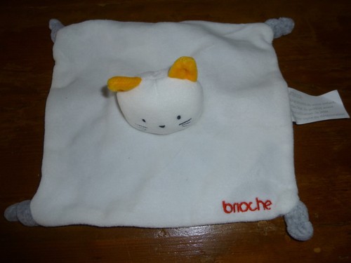 Doudou plat chat blanc gris