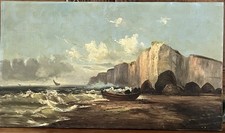 Superbe tableau ancien hst marine côte Normande signé Godchaux daté 1913