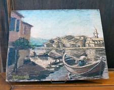 Tableau signé A. Mamano - Martigues Miroir des Oiseaux - Pêcheur en barque