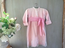Robe tissu rose ancienne enfant dentelle shabby noeud ruban