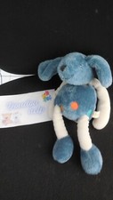 doudou peluche lapin chien gris bleu pois rond jaune orange MARESE 25cm