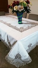 White polyester rectangle Embroidery Cutwork Tablecloth 54x72" Wedding Bridal