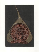 Art On Sacred Feuille Peinture Méditation Bouddha Calme 100% Hand Peint i54-361