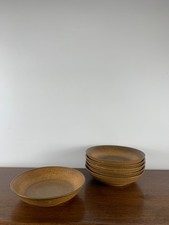 Lot de 6 assiettes creuses Longchamp grès vernissé années 1970 peintes main vint