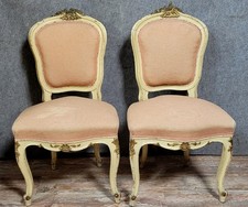Paire de chaises Venitiennes style Louis XV baroque en bois laqué et doré