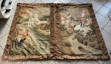 Ancienne paire de tapisseries Japonaises en soie : XIXe : Signature à identifier