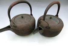Ancien Japonais 19th C.Choshi Fer Sake Bouilloire - Pot Set 2 Bronze Couvercle