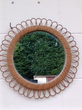 Miroir vintage en rotin rond