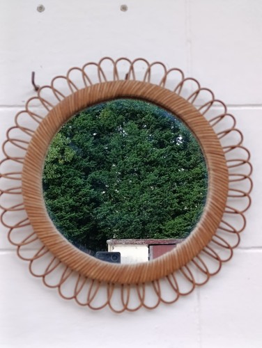 Miroir vintage rotin rond - vintage,