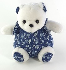Peluche doudou ours blanc bleu