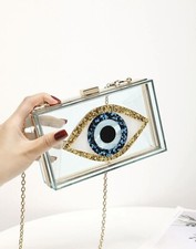 Sac A Bandoulière Pochette Chaîne Doré Avec Œil Transparent Femme Épaules Mode