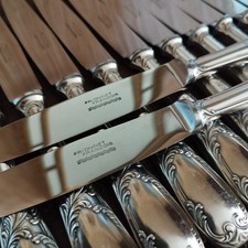 12 Couteaux de Table Décor de Feuillages F.Frionnet en Métal Argenté