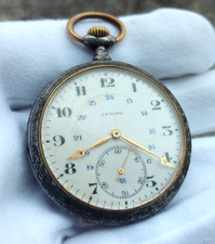 RARE Montre Gousset Zenith Acier NOIR Bronzé 48.5mm Grand Prix 1900 Vintage