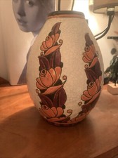 RARE Vase D1065 Charles Catteau Boch Frères Keramis avec des fleurs 