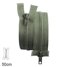 Fermeture Eclair Prestyl Double Curseur 50 cm Veste longue Z68 Vert Kaki Foncé