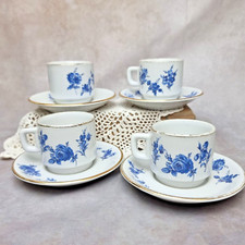 Set de 4 tasses à café Nomar avec soucoupes, motif floral bleu - vintage