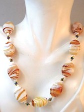 Collier Vintage Italien En Verre D'Art Ambre Blanc En Spirale Chunky 20" 2c 26