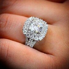 Bague de fiançailles double halo diamant 3,25 carats or blanc 14 carats simul...