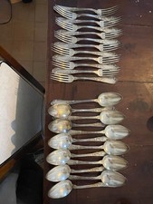 Boulenger 24 Couverts Métal Argentés Blanc 84gr Argent Pavot Art Nouveau Jugenst