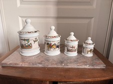 Ancien Lot 4 Pots Pharmacie Blanc Tapisserie Bayeux Porcelaine LIMOGES Coffret