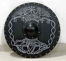 Bouclier viking en bois authentique porté au combat, cadeau médiéval fait main