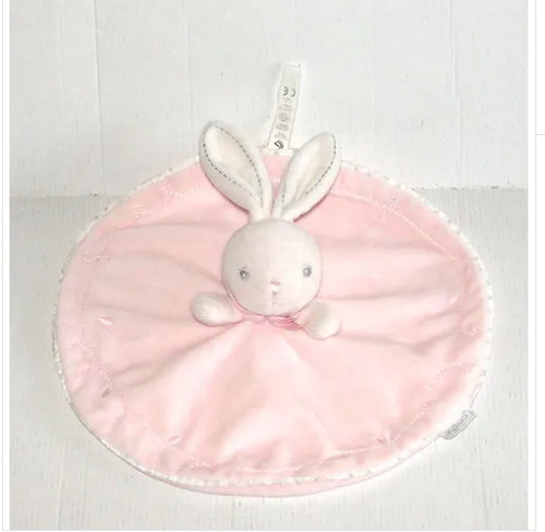 Doudou lapin rose rond plat - doudou,