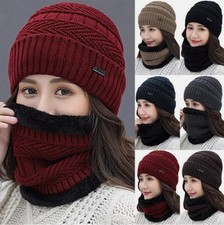 Ensemble chapeau et écharpe femme·Bonnet tricoté col snood hiver chaud laine casquettes thermiques