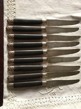 ANTIQUE FRENCH EBONY HANDLES & SILVER BLADES,HEAD & FOOT BOLSTERS,FRUIT KNIVES.