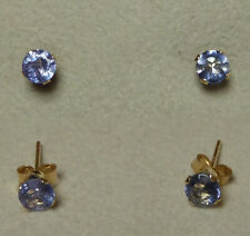 Belles boucles d’oreille rares TANZANITES rondes pierres non traitées OR 14 cts