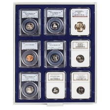  Lindner 2219M Box monnaies Marine-Gris / plateau bleu