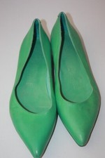 FREE LANCE Escarpins Pointus Talons Plats Tout Cuir Vert Pomme T 40 TBE