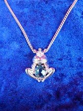 Collier Précieux Avec Pendentif, Argent 925, Roi Grenouille Avec Pierre Taillée