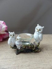 Photophore Porte Bougie Trois Petites Chouettes Blanches