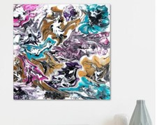 Tableau peinture moderne abstraite en acrylique: "les fleurs". Signée, cotée