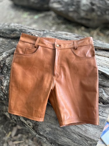Short cuir marron vieilli - short,