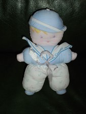 Doudou Corolle Poupée Chiffon Garcon Marin Bleu Et Blanc Ancre Imprimé 23 cm