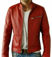 Blouson cuir rouge homme moto