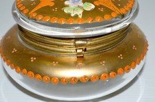 -BELLE ANCIENNE  BOITE BONBONNIERE VERRE Emaillé  fleurs émail collection déco