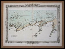 Carte maritime ancienne des cotes de Bretagne,1766,gravure originale en couleur