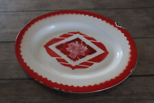 Ancien plat de service en tole émaillé 39.5 cm / 31.3 cm , motifs de fleurs