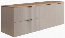 Meuble sous-lavabo suspendu FLOW 140 cm façade rainurée beige