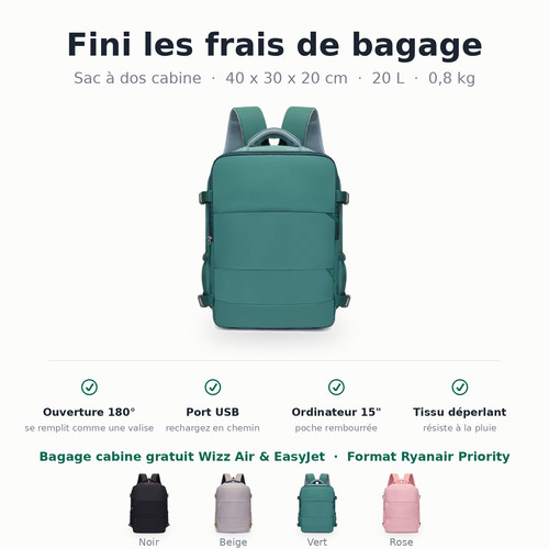 Sac dos cabine 40x30x20 - à,