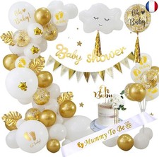 Baby Shower Decoration Fille Garcon, Decoration Bapteme Gol Blanc élégant avec M
