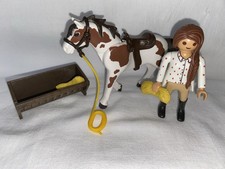Playmobil Femme  Cavalière Ferme Haras Cheval Mangeoire Paille 70945 Western
