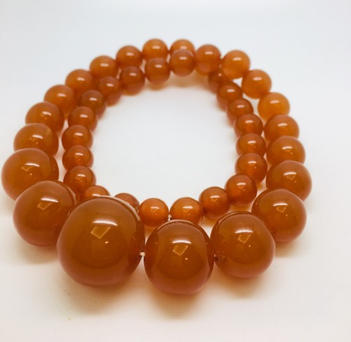 Collier vintage ambre rond - en,