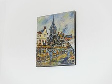HST peinture Calvados Honfleur marché et l'église Sainte Catherine