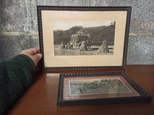 2 photos ancienne encadrées début 20ème siècle La Moisson, agriculture, campagne