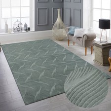 Tapis de salon fin à motif de vagues uni vert