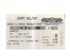 RARE / TICKET BILLET CONCERT - JOHNNY HALLYDAY : LIVE A PARIS FRANCE 1992 PLACE